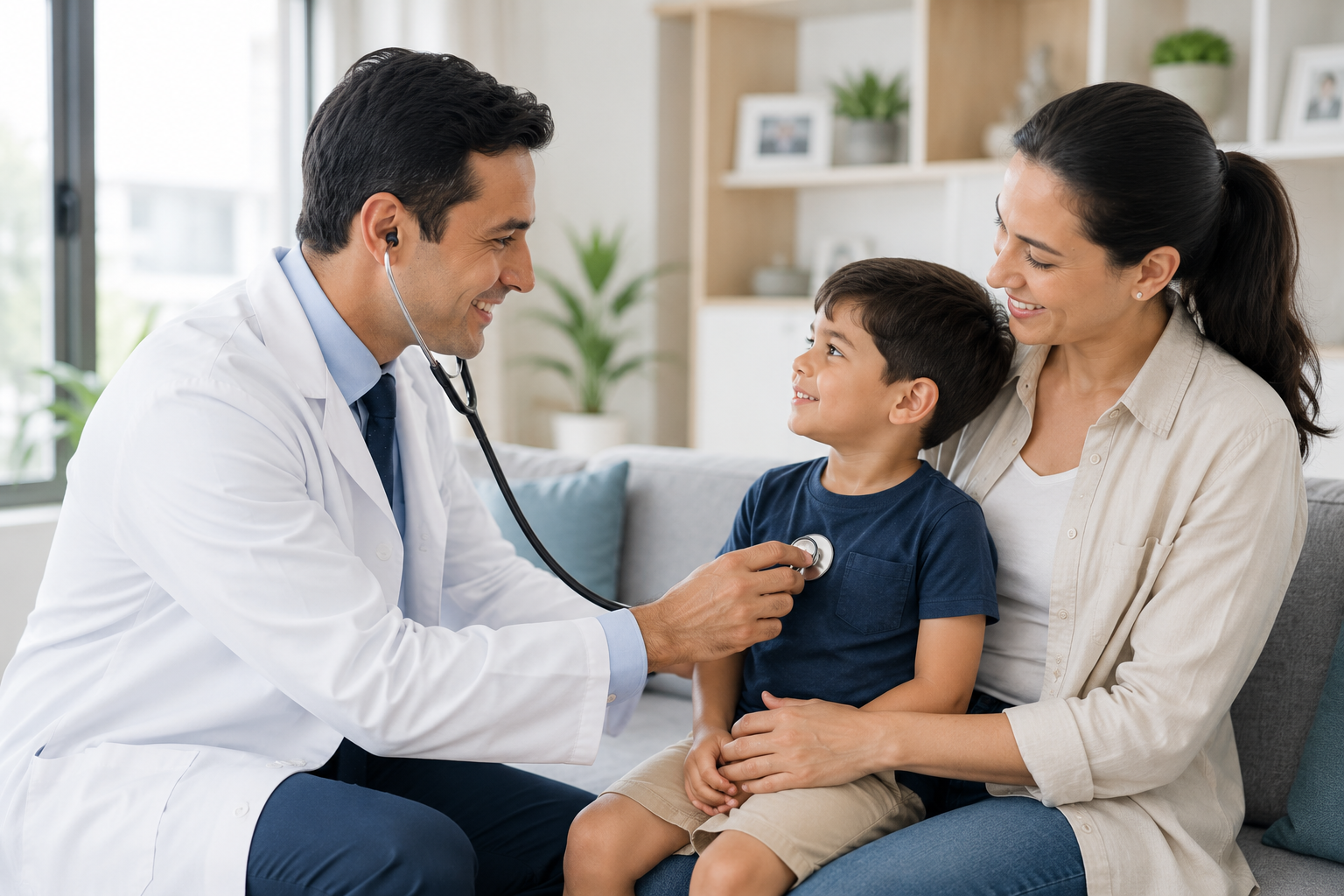 Doctor examining a child during a home visit